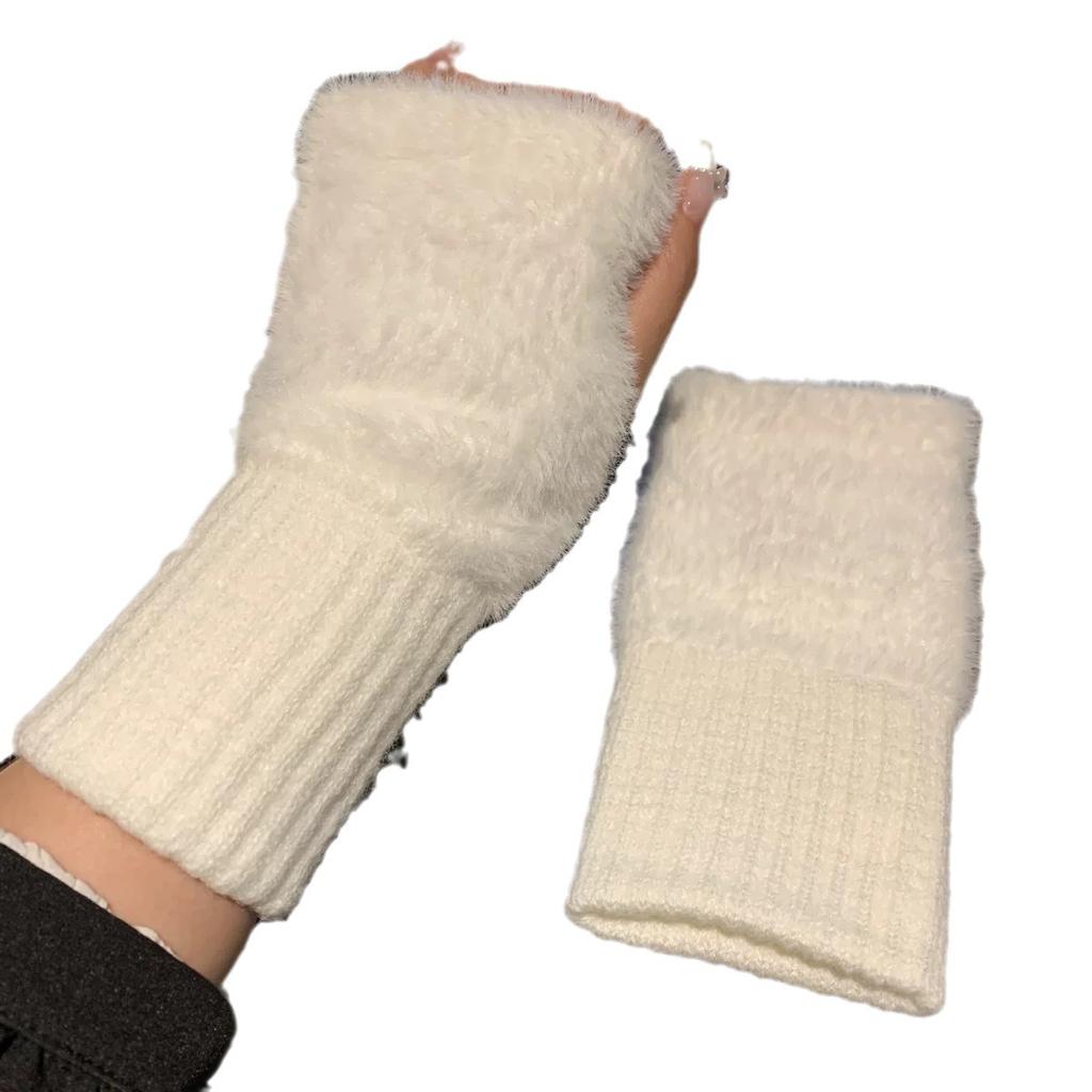 Damskie Wygodne Rękawiczki Bez Palców - Miękkie, Ciepłe i Modne Zimowe Rękawiczki w Kolorze Czystej Bieli, na Zimną Pogodę lub do Noszenia na Co Dzień, Rękawiczki Damskie