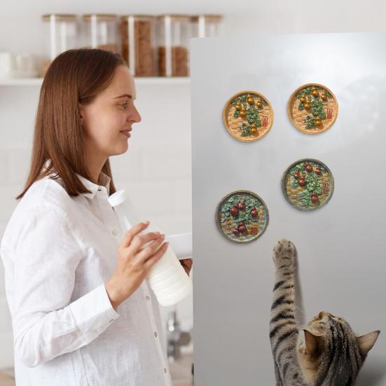 Five Gourds Refrigerator Magnet Bring Good Luck Wealth 3D Gourd Vine Round Refrigerator Magnet Home Office Kitchen Decoration