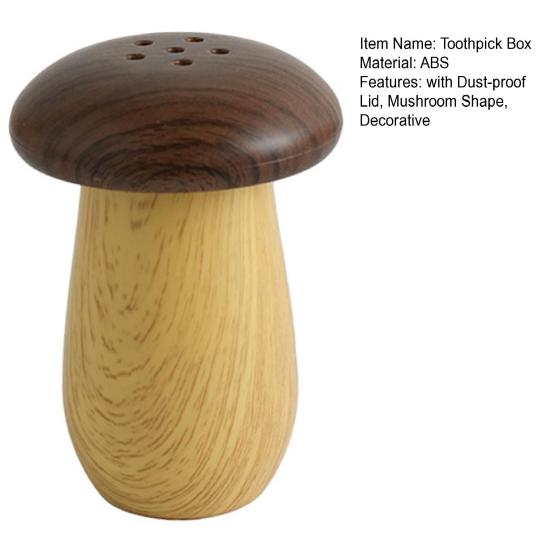 Wood Grain Mushroom Toothpick Box with Dust-proof Lid Vintage Toothpick Holder Dispenser Organizer Container for Home Office Restaurant
