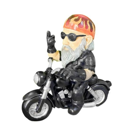 Motorcycle Dwarf Statue Resin Motorcycle Riding Gnome Decoration Indoor Outdoor Gnome Figurine for Yard Garden Room Tabletop Shelf