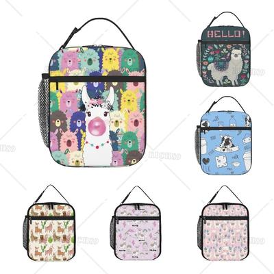 Llama Alpaca Insulated Lunch Bag for Kids Boys Girls Colorful Large Capacity Reusable Cooler Lunch Tote Bags for School Work