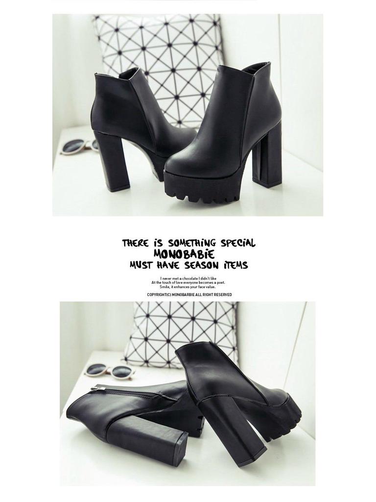 Women's Fleece-Lined Chunky Heel Platform Winter Shoes
