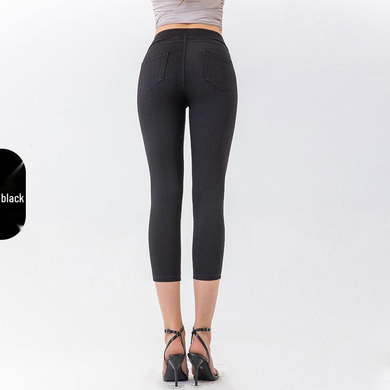 2025 Spring/Summer Women's High Waist Yoga Denim Capri Pants - Slimming, High Elastic, Tummy Control, Fitness Casual Wear.