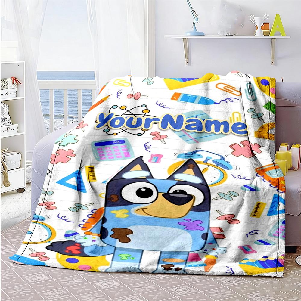 Bluey 149 Customize Text Blanket Cozy Personalized Blanket Comfortable Versatile for Bed Couch Bedding Sofa Ideal for All Seasons