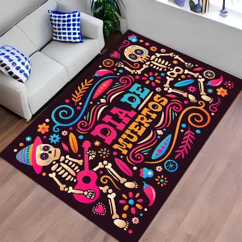 Mexican Day of The Dead Carpet for Living Room Decor Table Skull Sacrifice Rugs Bedroom Bedside Floor Mat Halloween Decoration