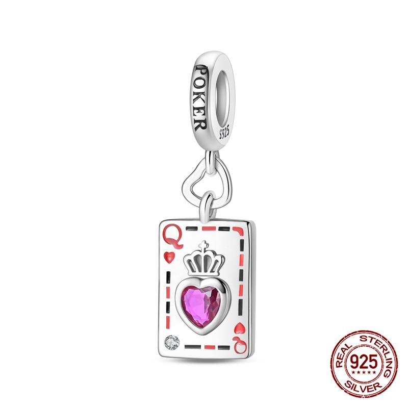 New Original 100%Copper Playing Cards Red Heart K Flush Charms Fit Originalbracelet Diy Jewelry Making Women Gift