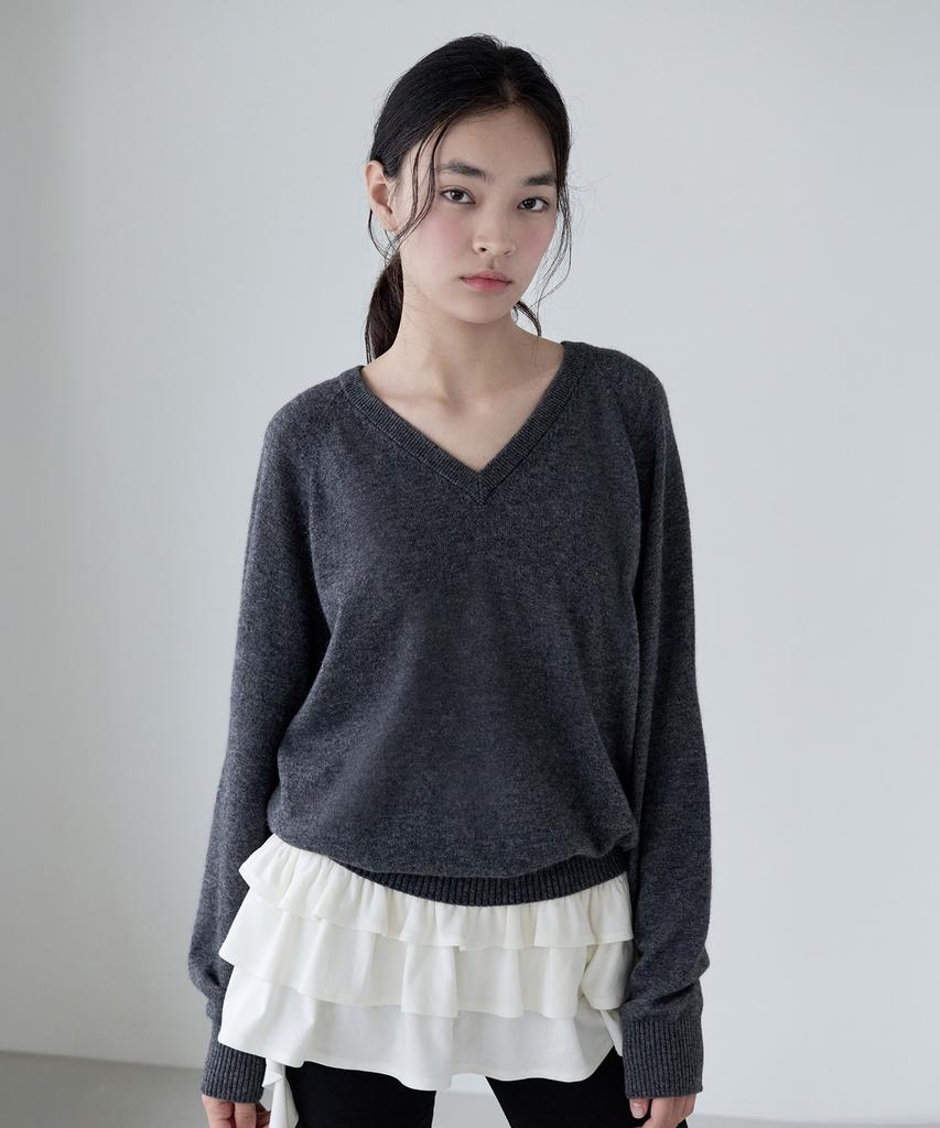ROLAROLA Wool Blended V Neck Basic Knit Gray