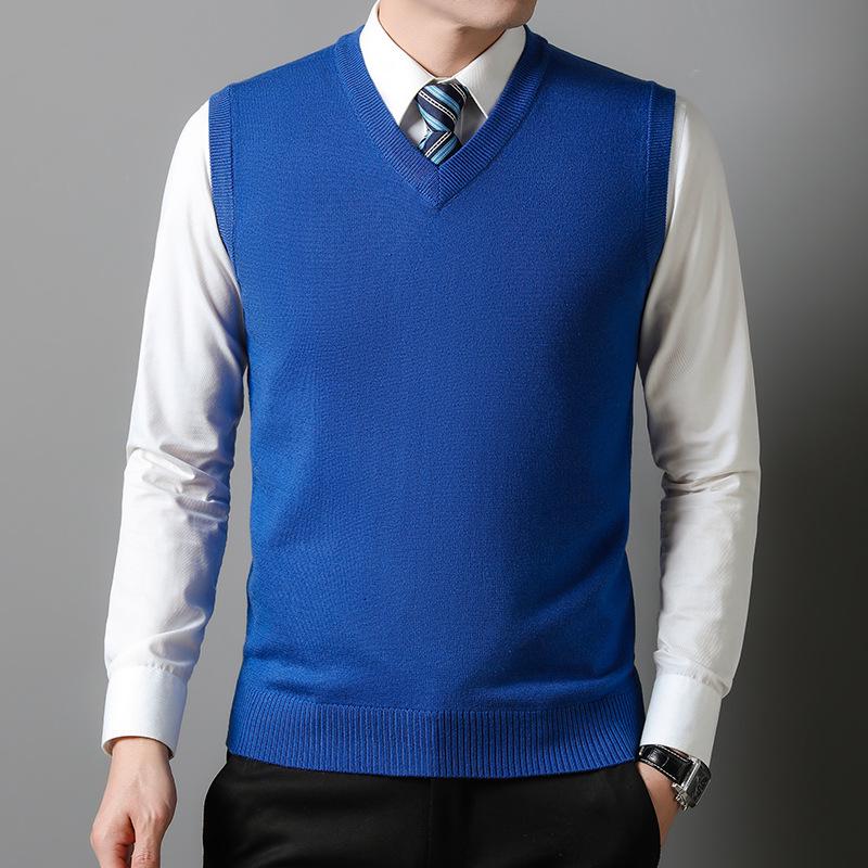 

Men s Solid Wool V-Neck Vest: Autumn/Winter Casual Knit Cardigan for Middle-aged and Elderly L