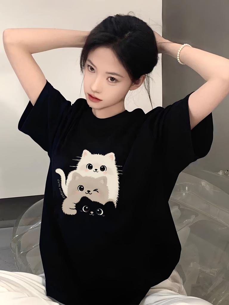 Summer Fashion Unique Design Pure Cotton Printed Unisexs and Womens Clothing New Personalized Loose Casual Round Neck Tshirt