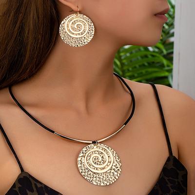 Abartılı spiral şekilli siyah ip kolye ve küpe seti