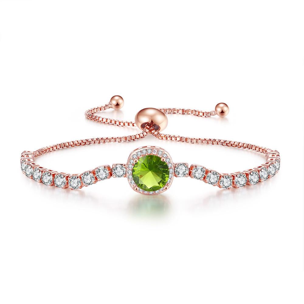 Full Zircon Birthstone Bracelet Women'S Adjustable Light Luxury Color Sugar Cube Jewelry Temperament Jewelry