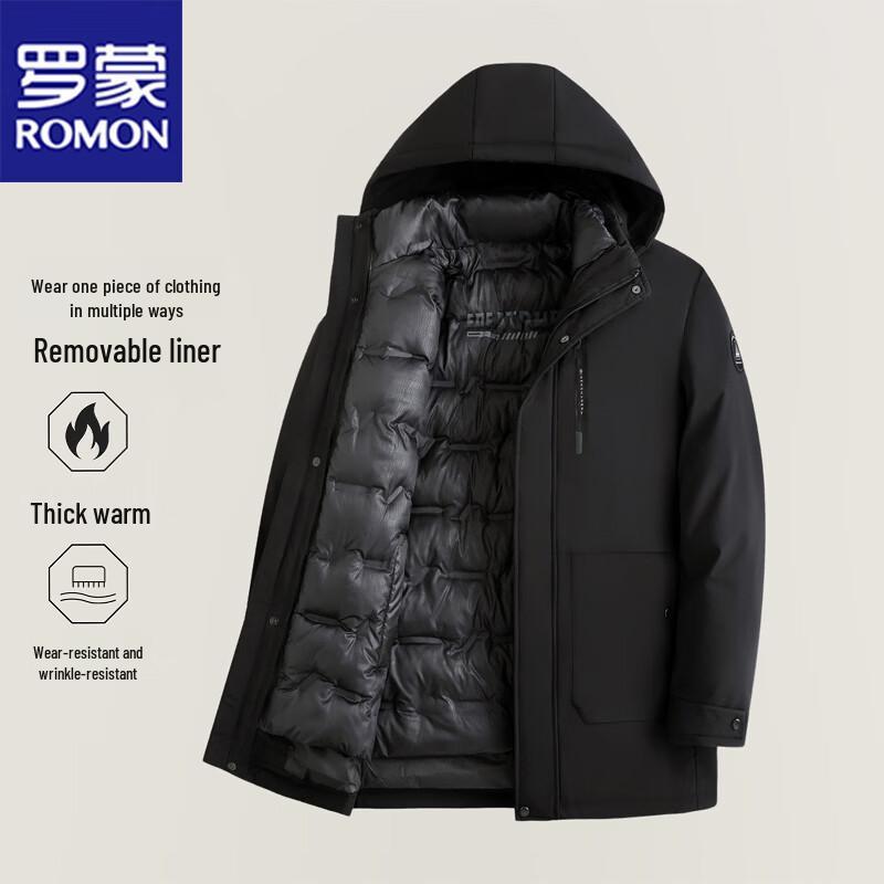 ROMON Men's Fall/Winter Detachable Lining Hooded Padded Jacket