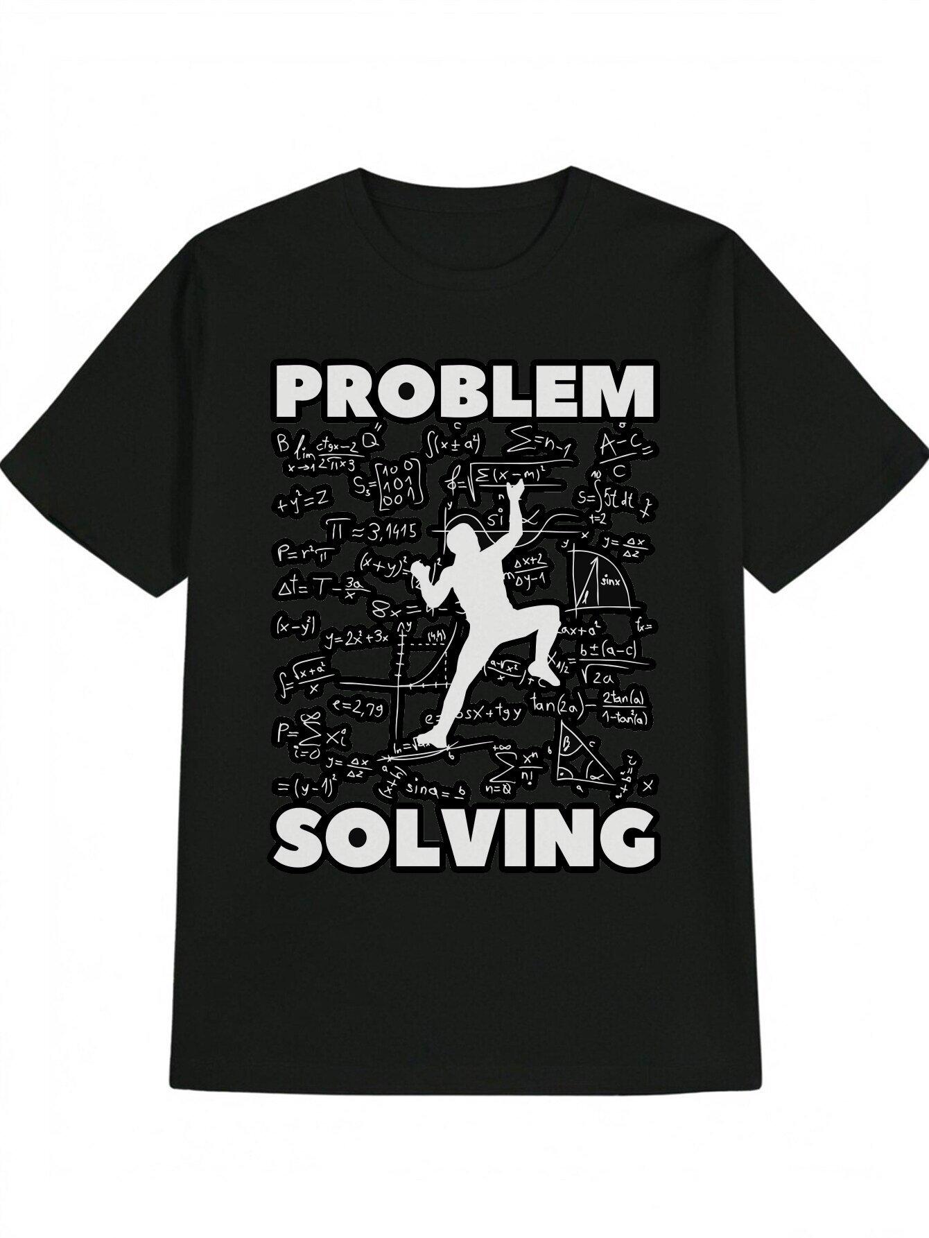 Summer Casual Black T-shirt with Mathematical Problem Solving Graphic M