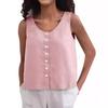 Vestă de vară pentru femei, cu gât rotund, fără mâneci, cu croiala lejeră, de culoare solidă, cu design cu plăcuță, cu nasturi, maiuri Streetwear