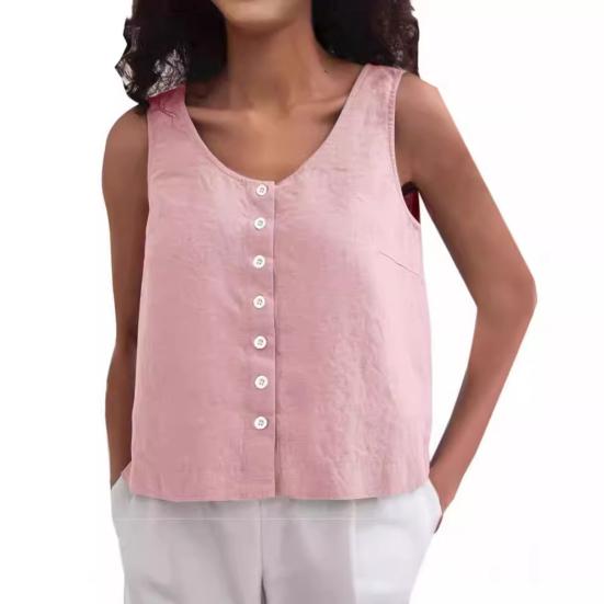 Dámské letní tílka s kulatým výstřihem, volný střih, jednobarevný design tílka na knoflíky, streetwear