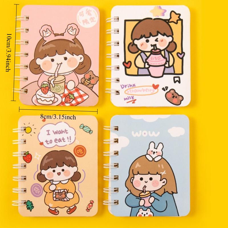 

12Pcs Girl Drinking Milk Tea Pattern Cartoon A7 Coil Book Pocket Mini Notebook Diary Portable Office Notepad Daily Weekly Planner School Supplies Random style 12Pcs