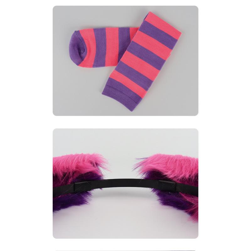 Gestreifte Katzenohren Katzenschwanz Strumpf Set süße Kniestrümpfe Halloween-Party Requisiten