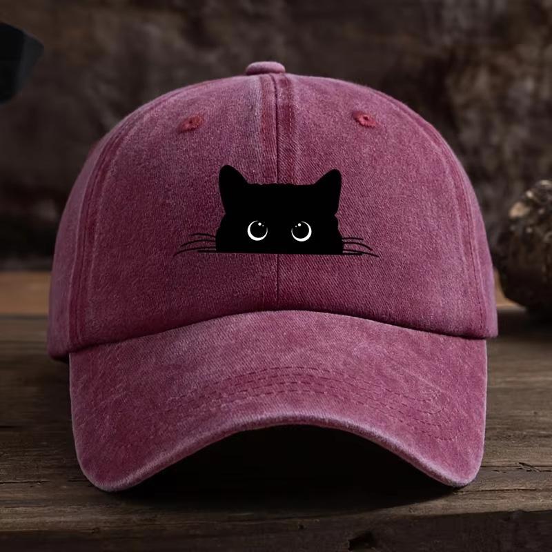 Black Cat Washed Soft Top Baseball Cap Unisex Summer Sunshade Fashion Outdoor Hat for Men And Women