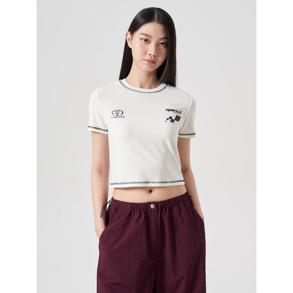 8Seconds Contrast Stitch Crop Short Sleeve T-Shirt White White/S