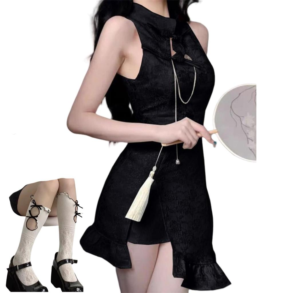 COSSA Lolita Cute Chinese Dress for Perfect for Cosplay Women's Dress, Halloween, (Black, XXL)