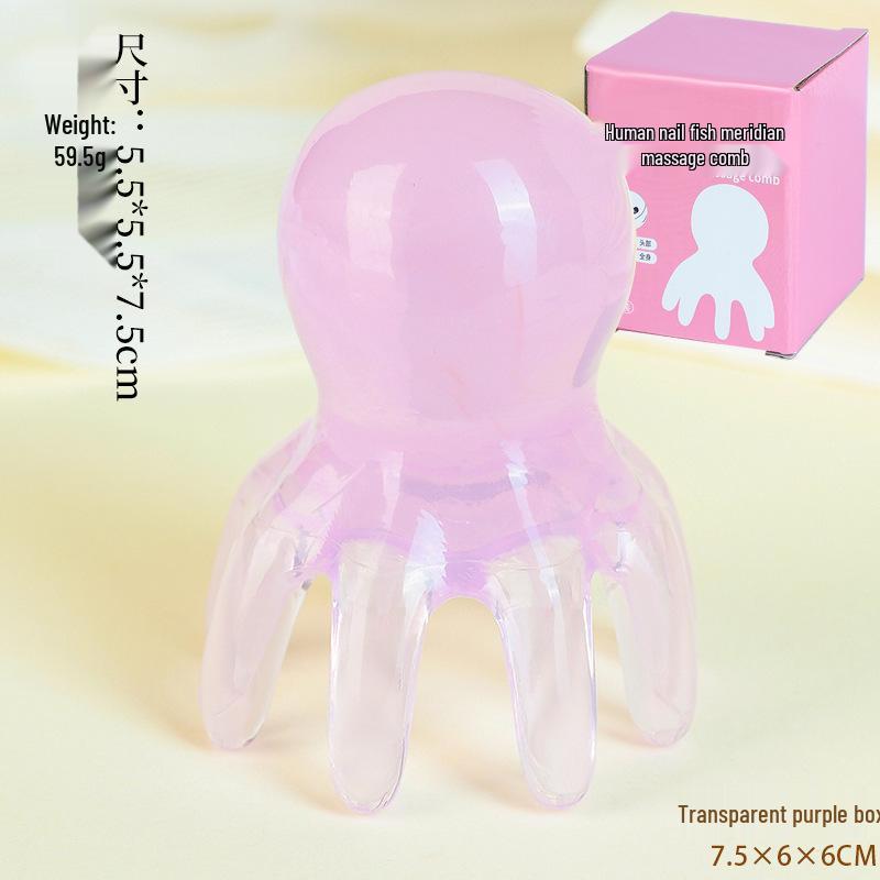 Pink Octopus Portable Scalp Massager Comb with Wide-Tooth Gua Sha Design