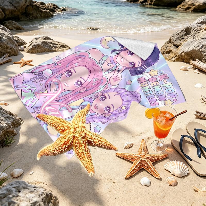 Custom Name Personalized KPop Demon Hunters Print Beach Towel, for Trip Camping Beach Party Home Decor, Birthday Gift for Family & Friends