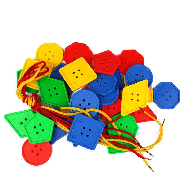 Geometric Lacing Board: Fine Motor Skills Building Blocks for Ages 3+.