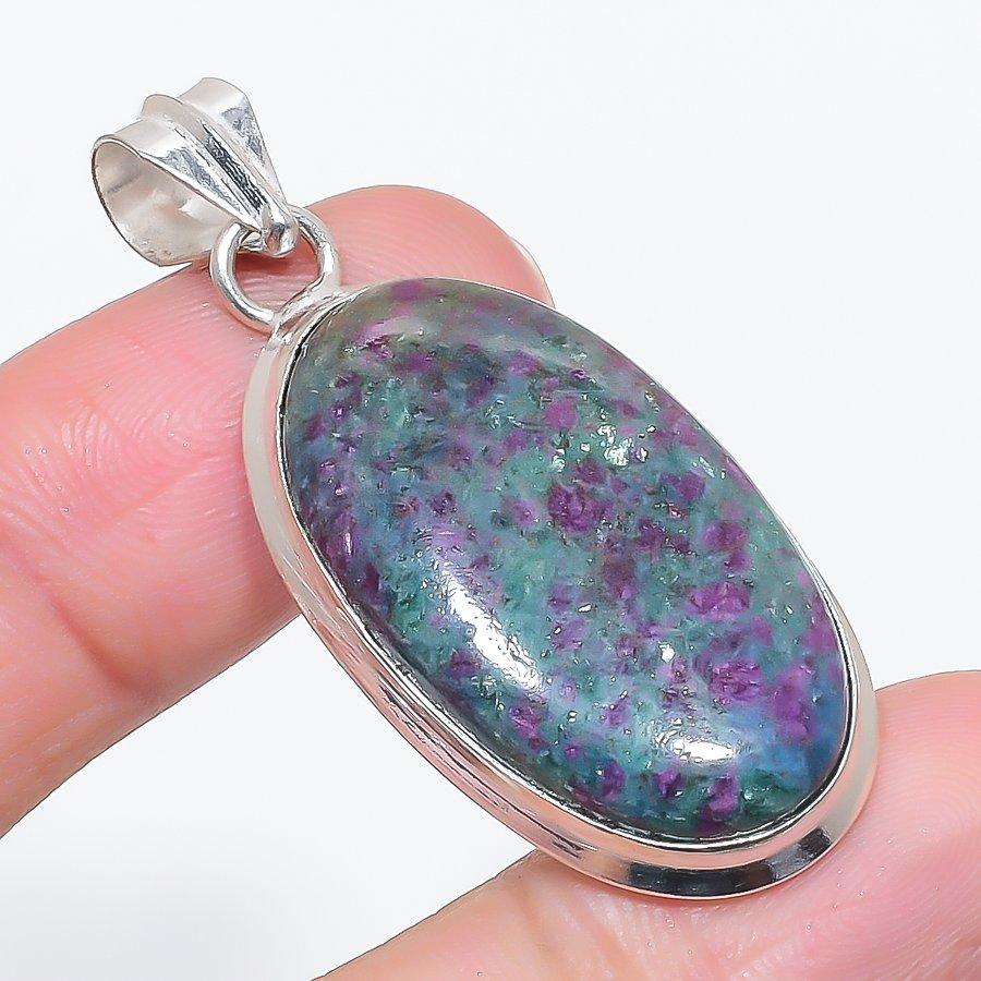 Natural Ruby Fuchsite Gemstone 925 Sterling Silver Jewelry Pendant 1.97" i1r21