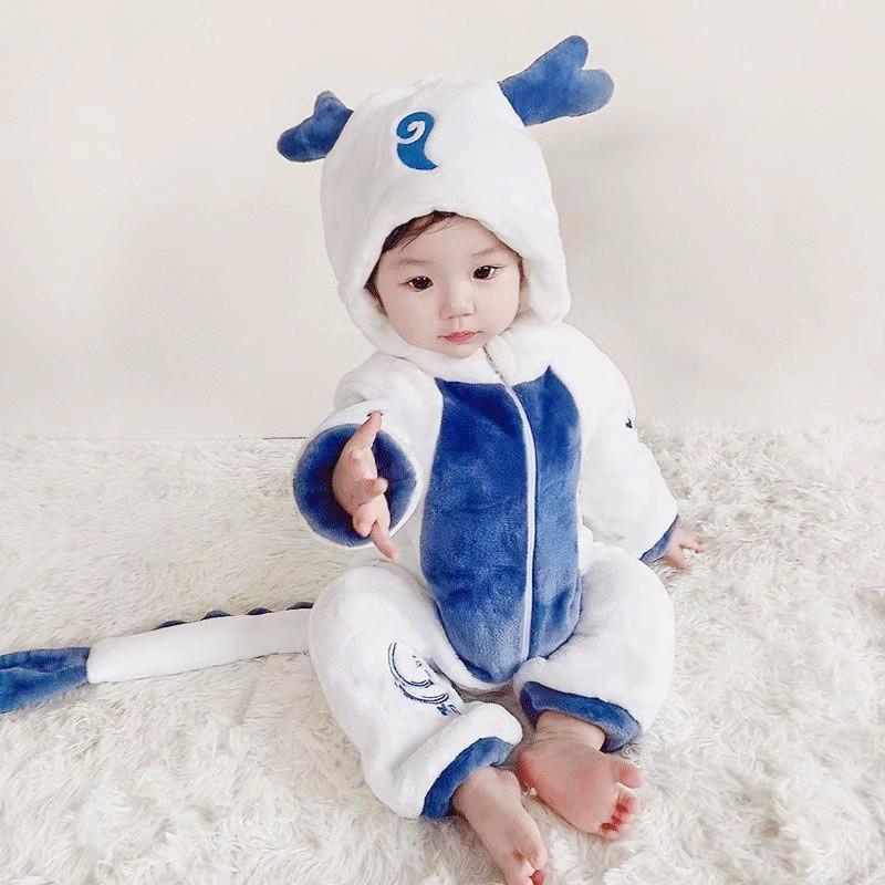Autumn/Spring Thick Baby Dinosaur Romper - Warm, Cute, Perfect for Outings