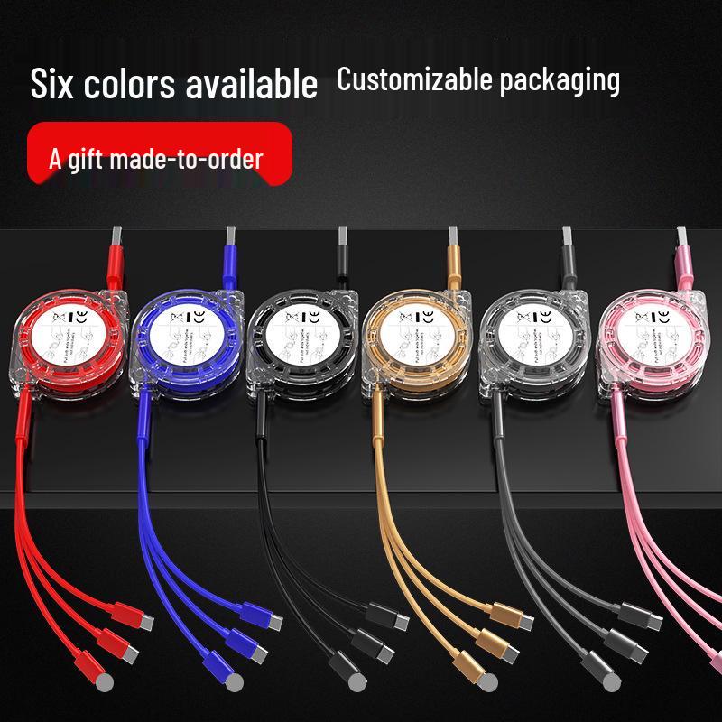 PD60W Fast Charge 5-in-1 Retractable Type-C Cable: One-to-Three Data and Charger