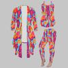 Plus Size Geometric Pattern Print 3 Piece Outfit, Long Sleeve Open Front Cardigan Cami Top Leggings Set for Women