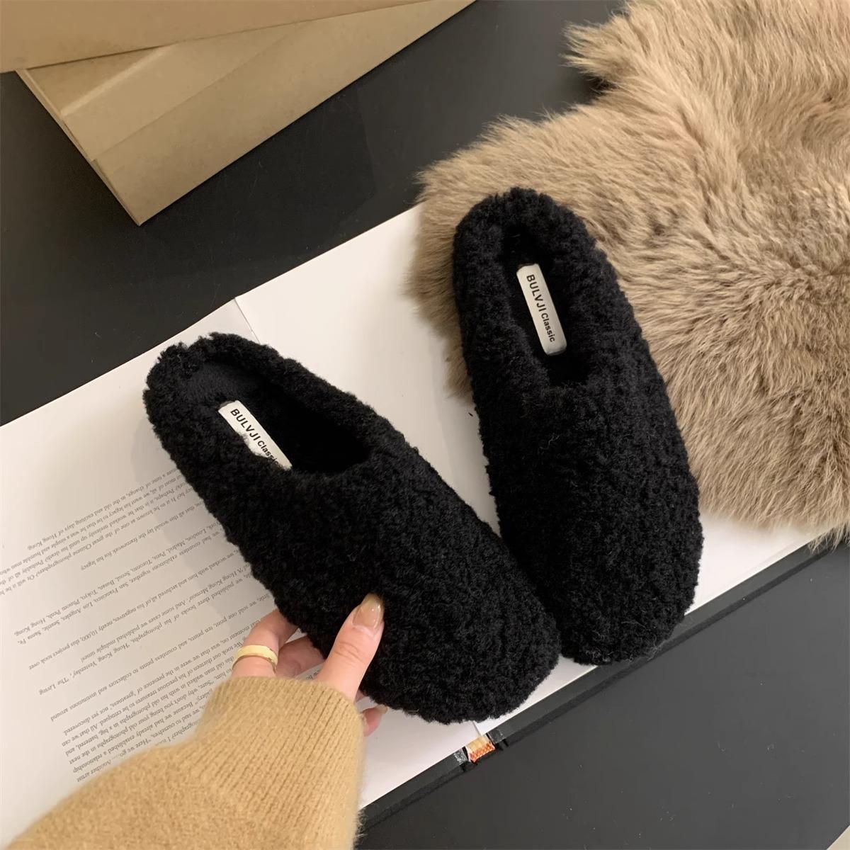 

Mao Mao slippers women s outer wear 2025 new winter Korean version flat-bottomed lazy Muller shoes with plush bag head half drag 40