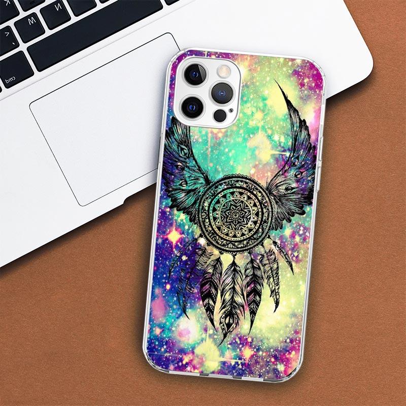 Retro Peří Lapač snů Pouzdro na telefon Pro Apple iPhone 11 12 13 15 14 Pro 7 XR X XS Max 8 Plus + Mini SE Vlastní potisk Měkké C