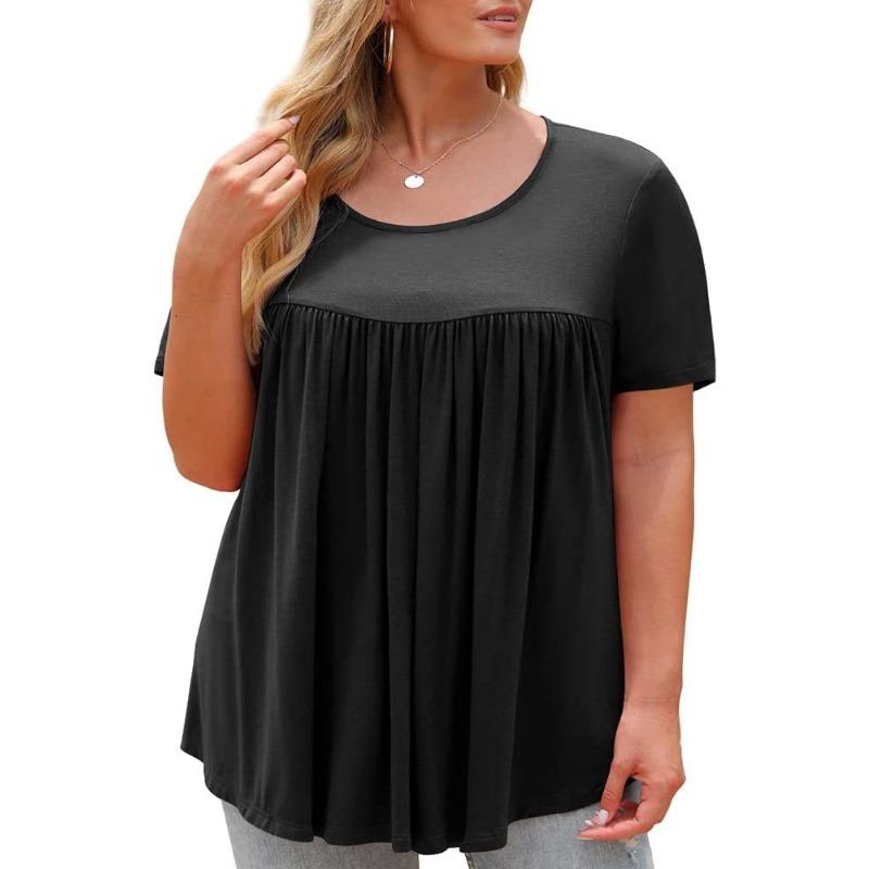 

YYFS женские модные повседневные летние весенние однотонные блузки и рубашки с короткими рукавами и круглым вырезом с принтом XXXXL