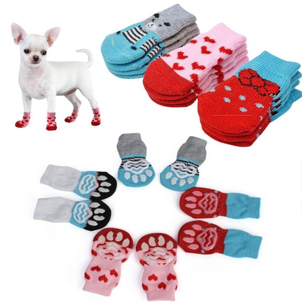 4Pcs/set New Cats Shoe Candy Color Anti-Slip Dog Shoes Knitted Socks Puppy Boots