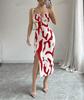 Women's Clothing European, American Spring and Summer New Fashion Printing Slim-fitting Suspender Split Dress Waist