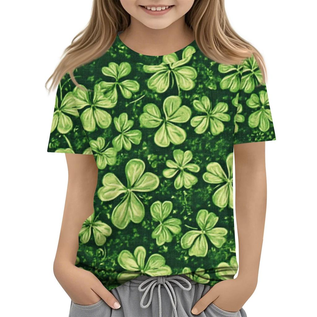 Children's Fashion Casual Short-sleeved St. Patrick Print Crew-neck T-shirt Top