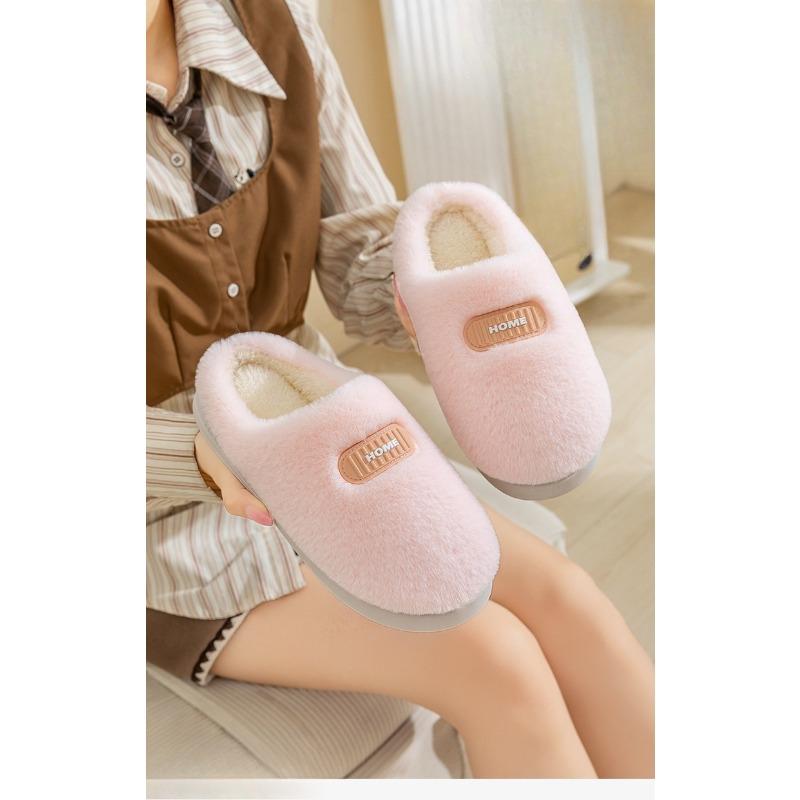 Baumwollpantoffeln mit dicken Sohlen und Fleece für Wärme drinnen und bequeme Schuhe für Frauen draußen