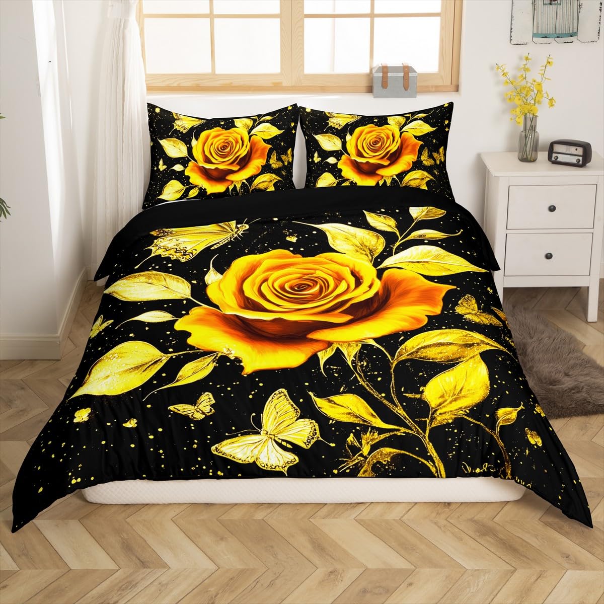 

Rose Flower Bedding Set Twin King,Galaxy Moon Rose Duvet Cover Set For Boys Girls Room Decor,Valentine S Day Floral Quilt Cover AU Single(140x210cm)