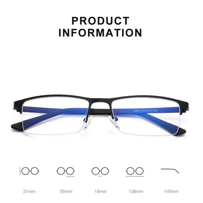 Semi-Rimless Anti Blue Rays Square Myopia Glasses Finished Women Men Metal Student Prescription Eyeglasses 0 -0.5 -0.75 To -6.0