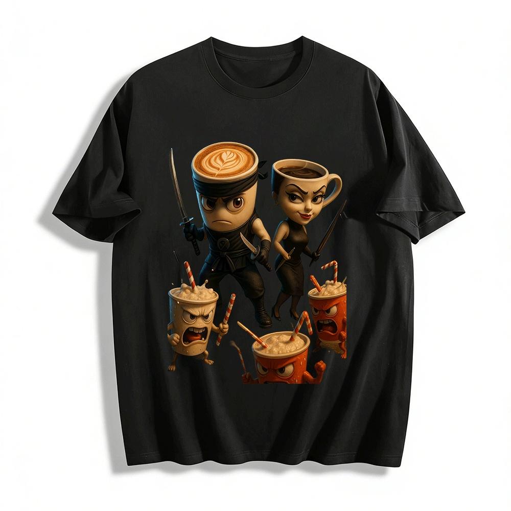 

Ninja Coffee Cup Family Graphic Casual T-Shirt Pure cotton T-shirt XXS
