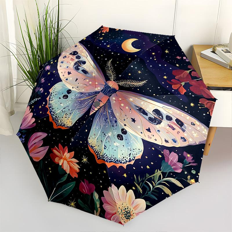 

Butterfly, Night Garden Automatic Folding umbrella Compact 8 rib Design, Unique Style, Suitable for Everyday Outdoor Use, Perfect Gift for F