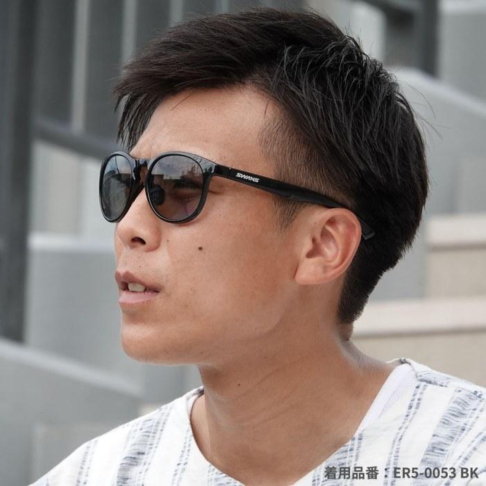 SWANS ER AMZ-ER5-0053 BK Black / Polarized Light Smoke Round Sunglasses