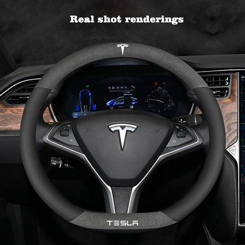 ALN1 För Tesla Model 3 Model Y S X Roadster Mocka Halkfri Andningsbar Läder Bilrattöverdrag Bilaccessoarer Sommar 2026