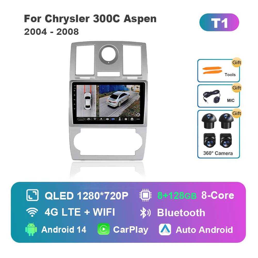 Navigation GPS 4G for Chrysler 300C Aspen 2004 - 2008 BT Touch Screen WiFi Android 14 System Car Video Multimedia Player