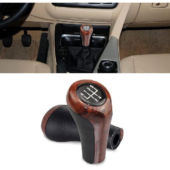 SANRILY Wood Texture 6 Speed Manual Shift Knob Fit for BMW E90 E46 3 5 6 Series E39 E60 E61 E91 E92 E82 X3 E83 ABS and Leather Shifter Knob Adapter