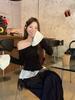 Women's Gray Slim-Fit Off-Shoulder Fur Collar Long-Sleeve Top for Autumn/Winter