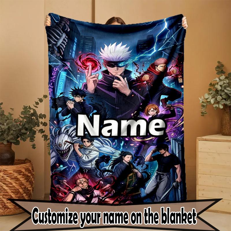 Custom Name Personalized Demon Slayer Print Blanket, Home Decor, Bedroom, Sofa, Camping, Couch, Gifts for Birthday Christmas