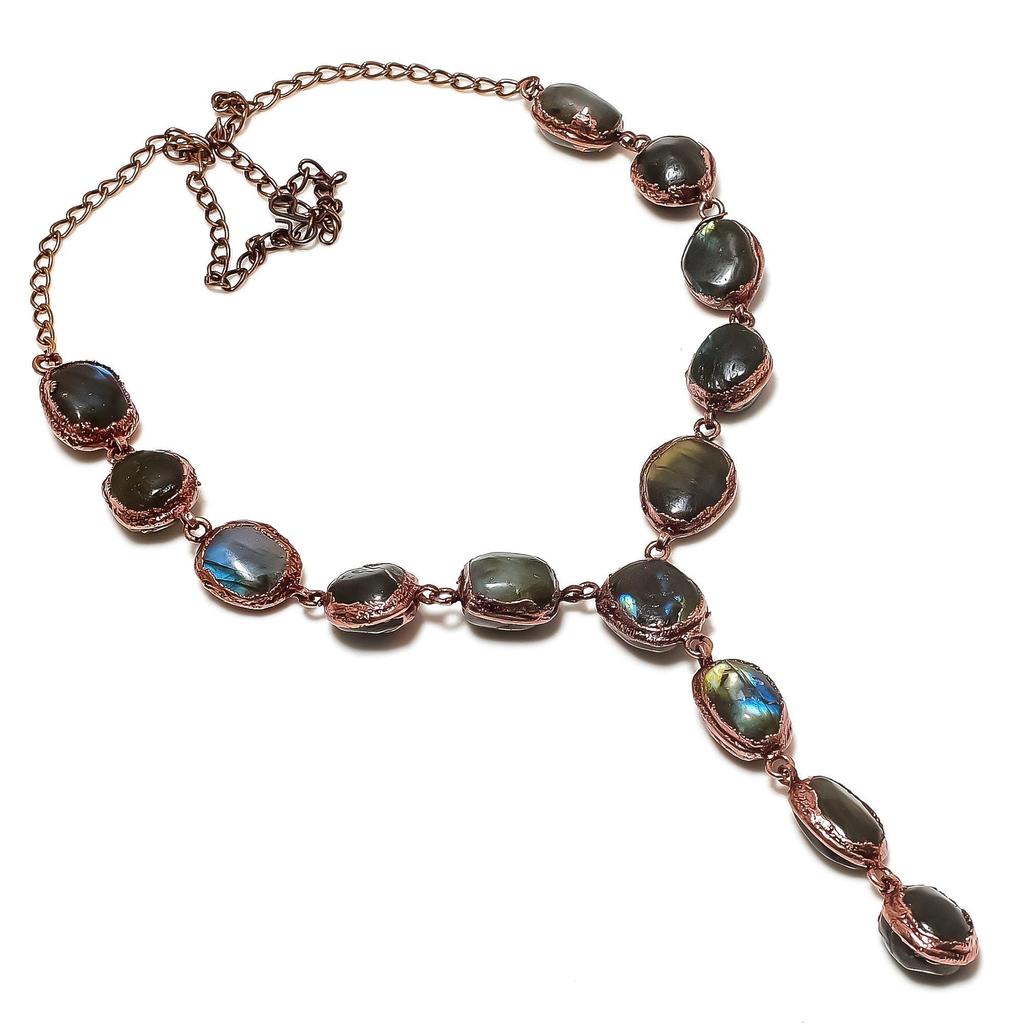 Labradorite  Handmade Gemstone Necklace, Copper Electroformed Necklace Antique Jewelry, Adjustable Chain Necklace Engagement Gift