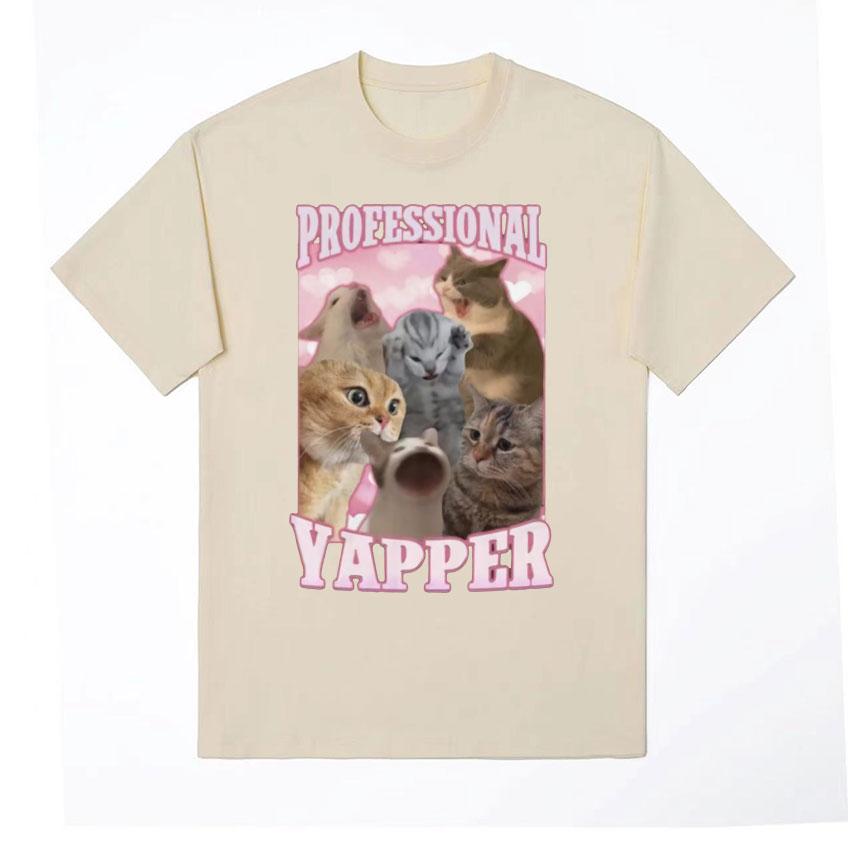 Professional Yapper Funny Tshirt Cute Screaming Cat Meme Graphic T-shirts Men Women Fashion Vintage Oversized T Shirt Streetwear